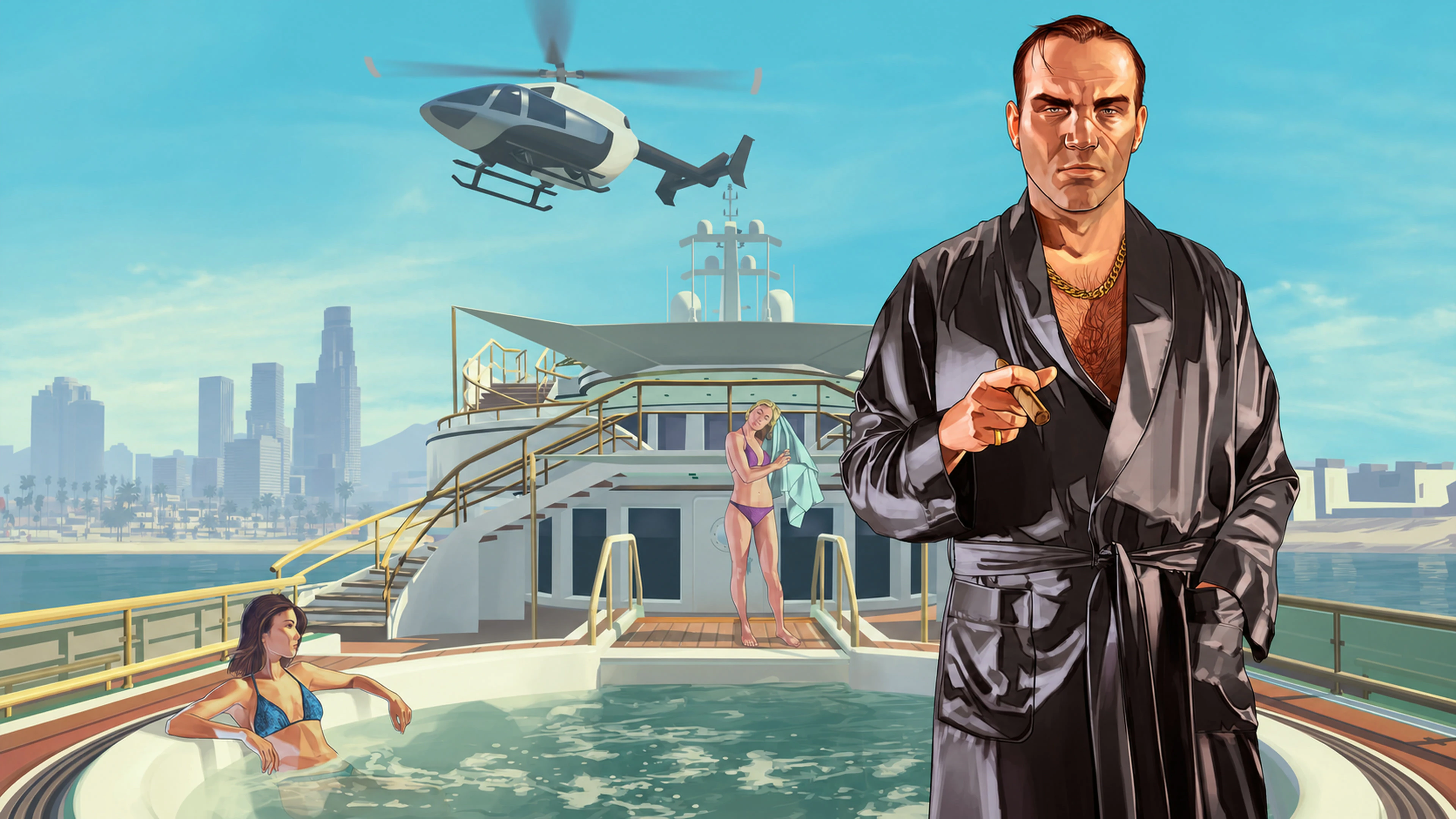 An anonymous executive aboard a private yacht above the Los Santos shoreline