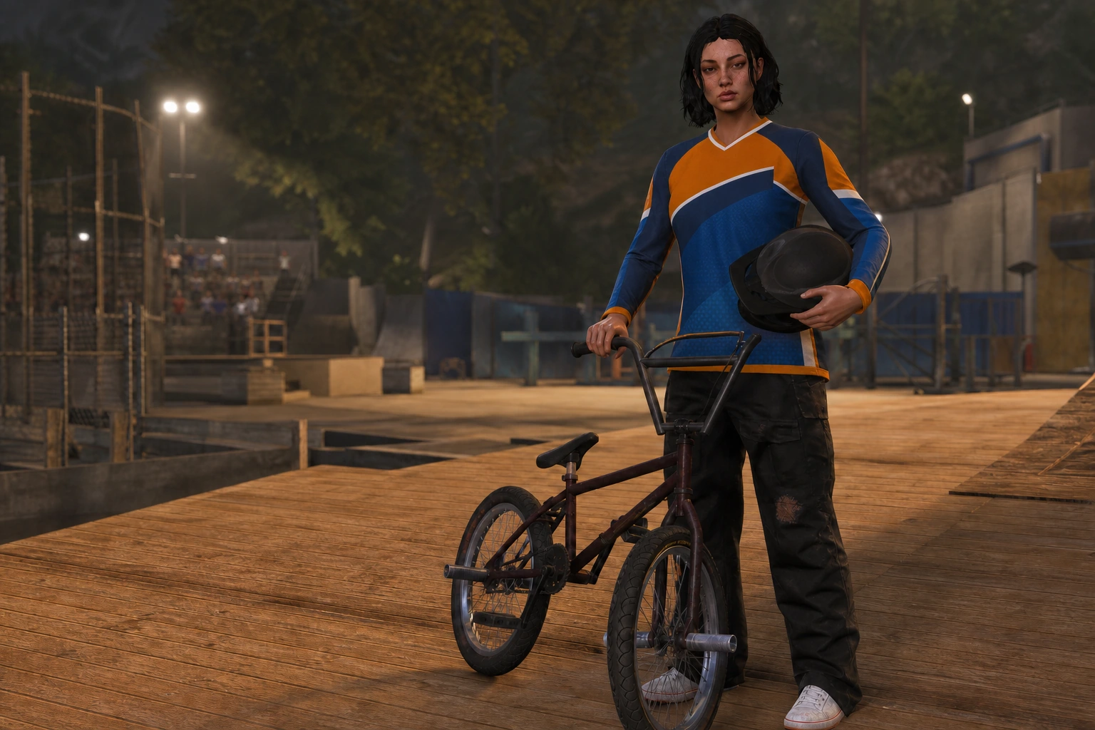 Maisie Scott with her stunt bike after the KOTR 50 freeride exhibition