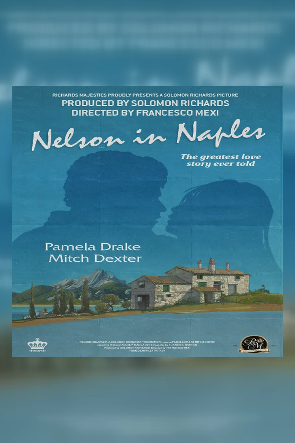 The original Nelson in Naples poster with two silhouettes above a Mediterranean villa