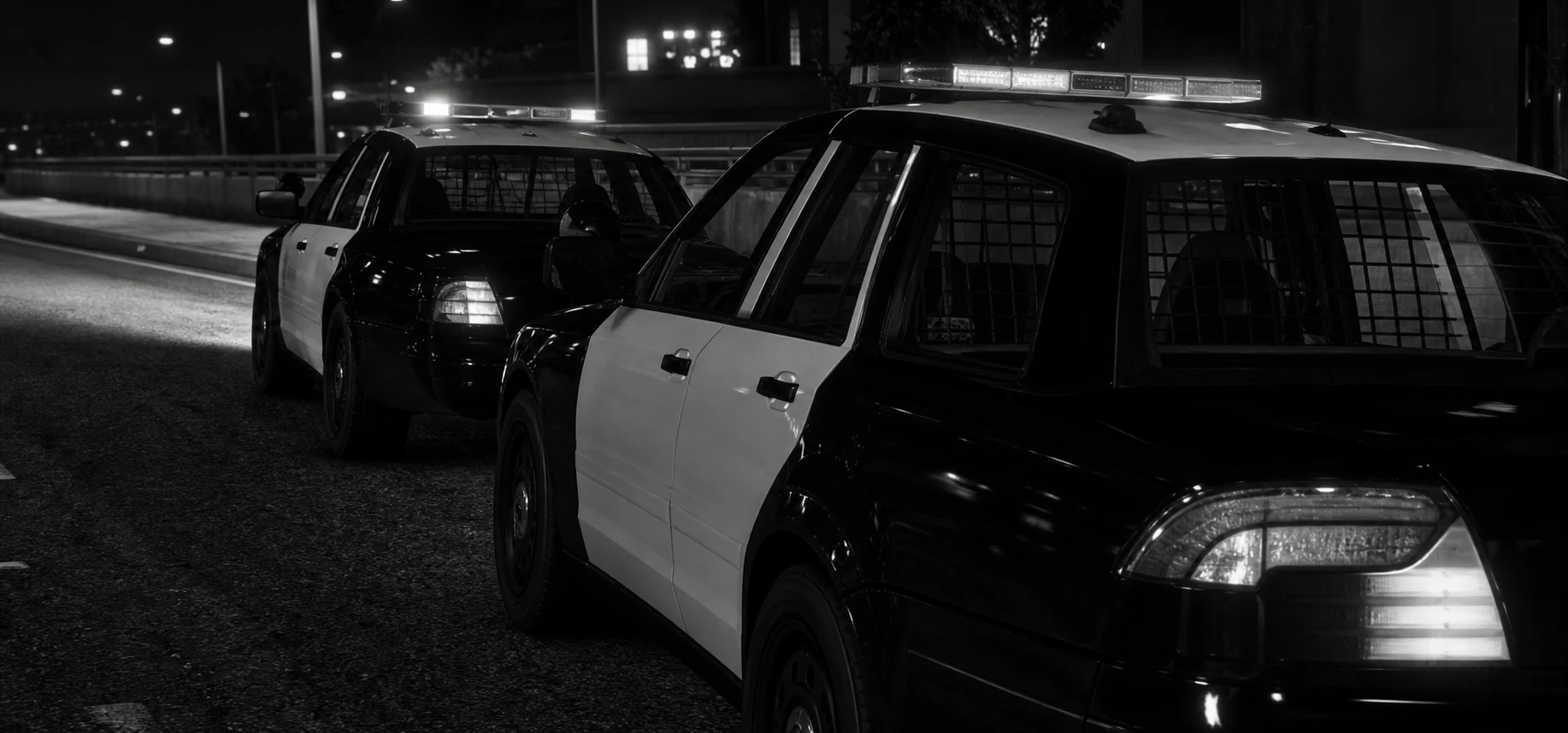 Editorial reconstruction of sheriff's patrol vehicles at night
