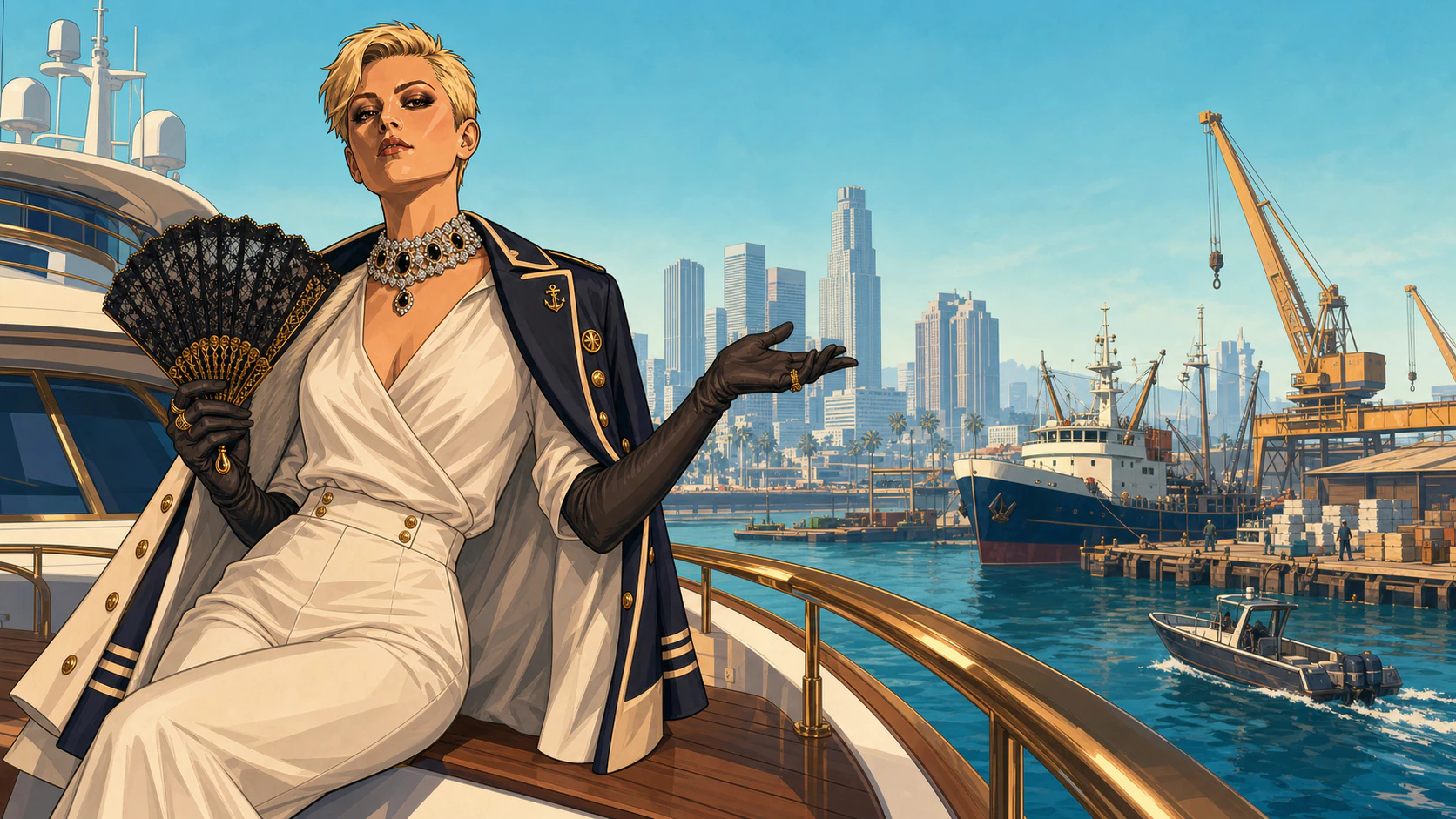 Roxanne Love presenting a working harbor from the deck of a private yacht