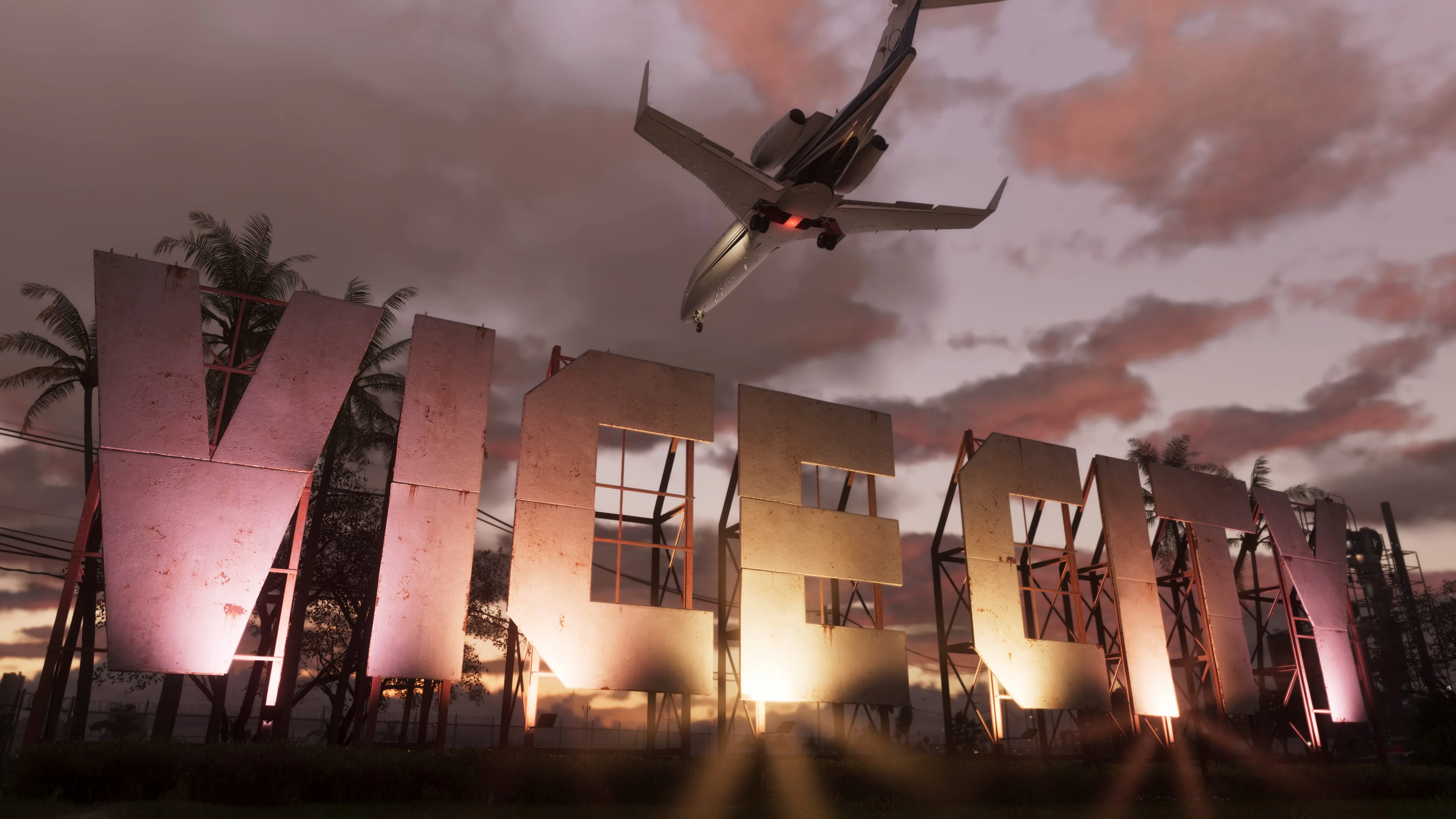 A jet passing above a monumental sign during an evening location scout